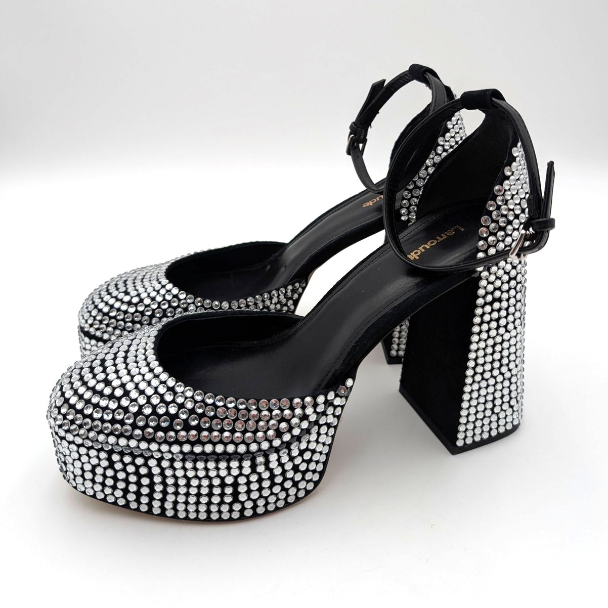 Larroud Ari Crystal Pump Ankle Straps Women's Black Suede Size Us10 Eu40.5